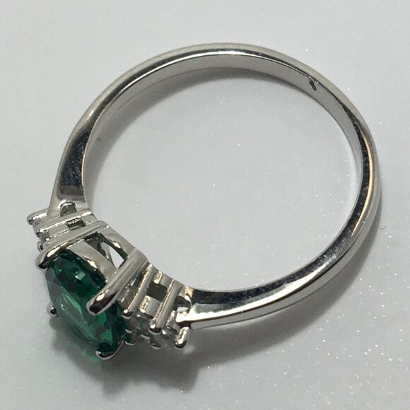 Sterling Silver Ring 925 Cubic Zirconia Size 7 Emerald Green & Clear CZ - Picture 9 of 13